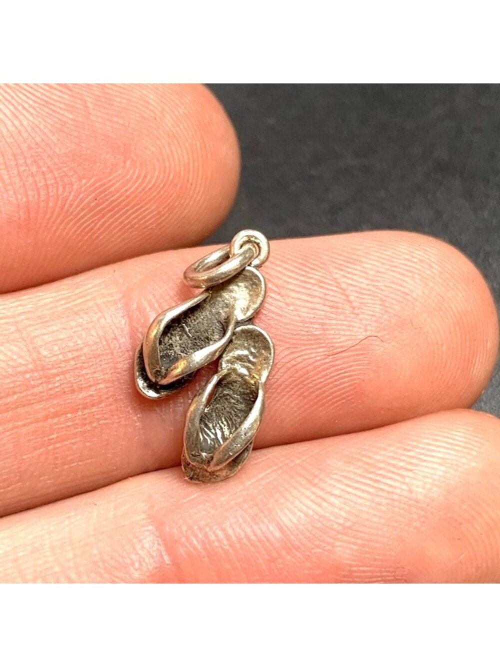 Sandals Flip Flop Textured Charm 925 Sterling Silver 0.75'' Length